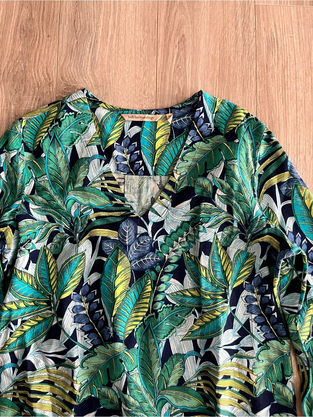 Soft Surroundings Women’s Soleil Linen Blend Dress Jungle Leaf - Size XS - Picture 3 of 7